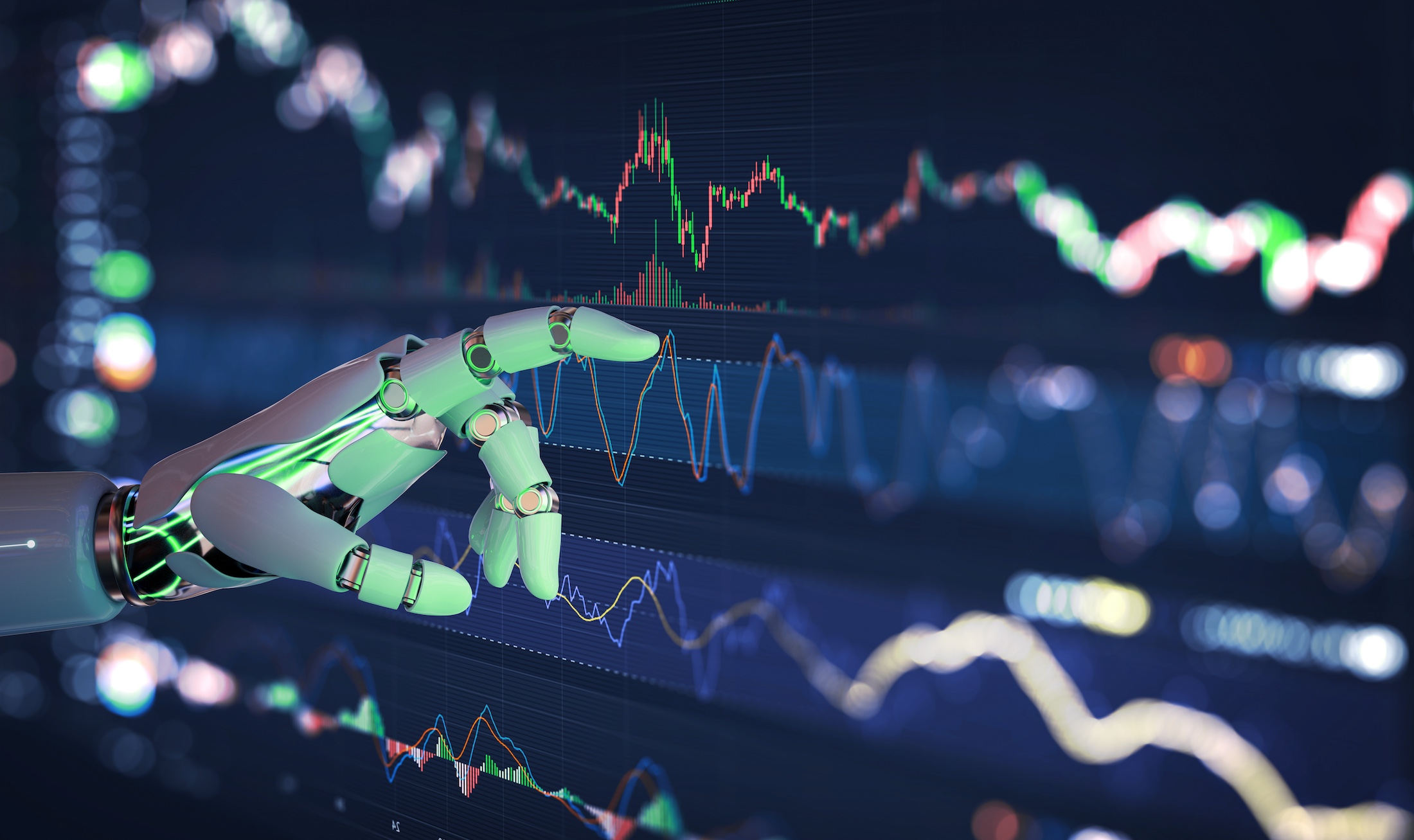 Investment and trading on stock market with Artificial Intelligence concept.