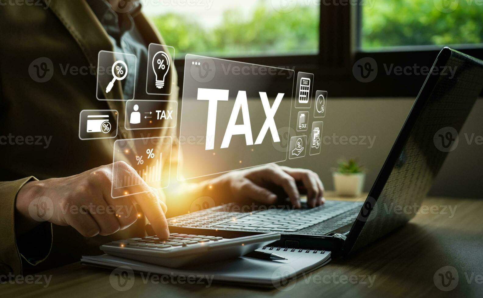 tax-deduction-planning-concept-businessman-calculating-business-balance-prepare-tax-reduction-taxes-paid-by-individuals-and-corporations-such-as-vat-income-tax-and-property-tax-photo